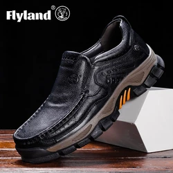 FLYLAND Men's Handmade Shoes Outdoor Casual Business Oxfords Vintage Soft Flats Leather Ankle Boots Plus Size