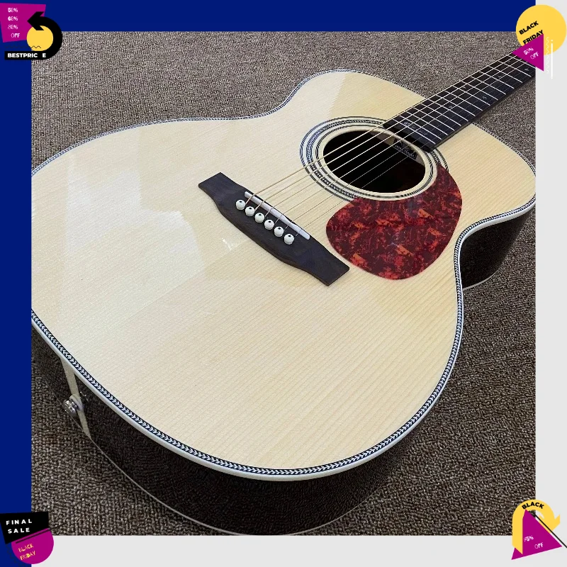 39 Inch 00028 Body Acoustic Guitar Natural Spruce Solid Top Balanced Tone Ideal for Female Beginners Learners Free Shipping