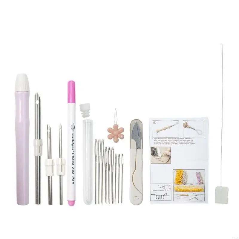 تتضمن مجموعات أدوات التطريز بإبرة الثقب تعليمات، ومستلزمات إبرة الثقب للمبتدئين مع نمط، وحلقة التطريز Y4QC #3