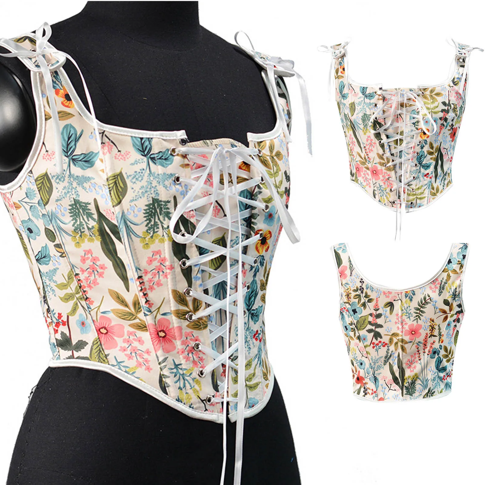 مشد صدرية فرنسي عتيق للنساء ، دانتيل مثير ، طباعة أزهار ، مشد رفع أعلى ، ملابس نادي للحفلات ، ملابس نادي للجسم ، Y2K