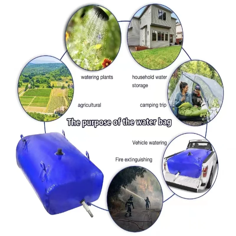 The foldable design of the 65-gallon/240L water storage bag is suitable for outdoor and portable garden irrigation.