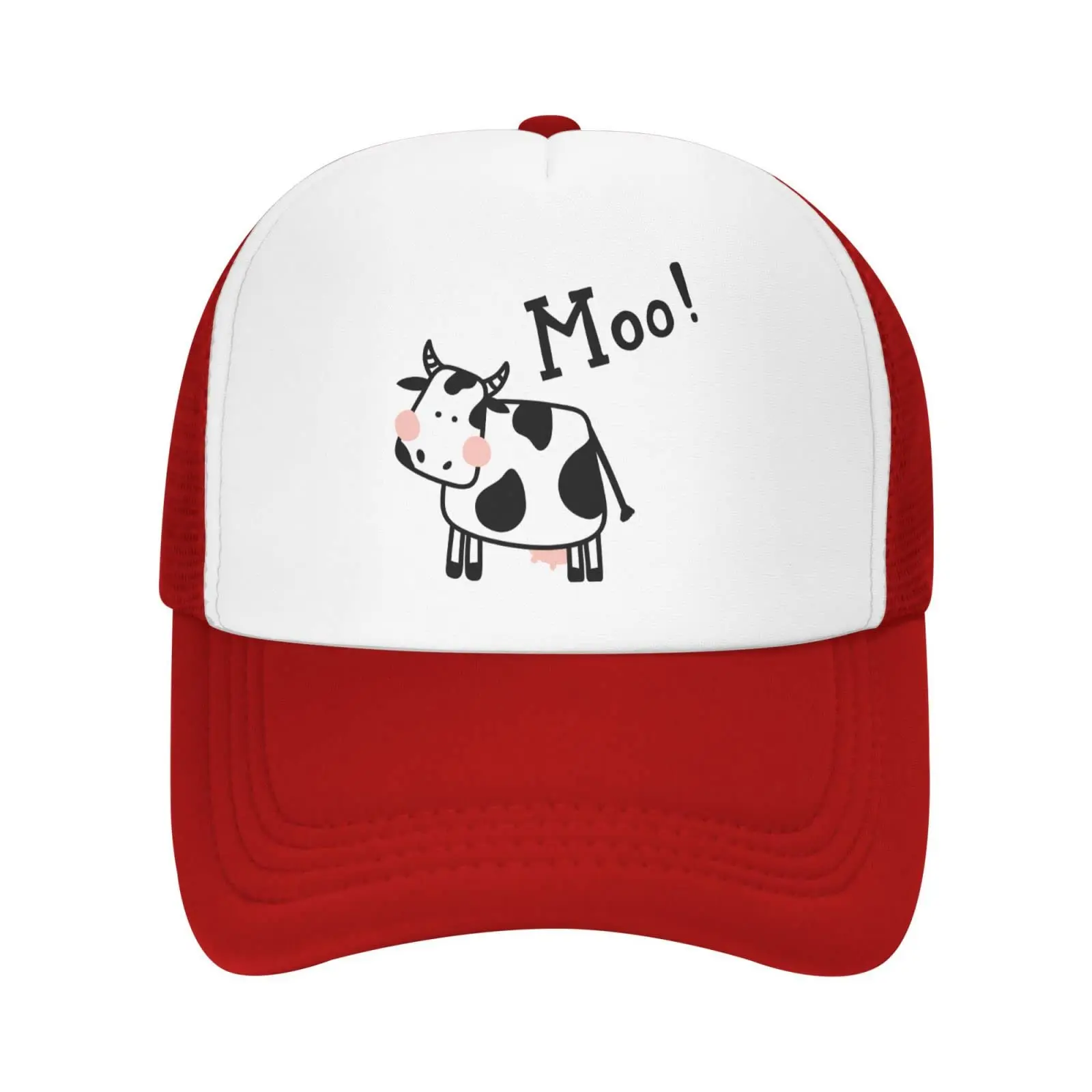 Mesh Dad Hat Adjustable Washed Cute Cow Moo Red Baseball Dad Cap Funny Distressed Ball Trucker Cap for Women Men Unisex