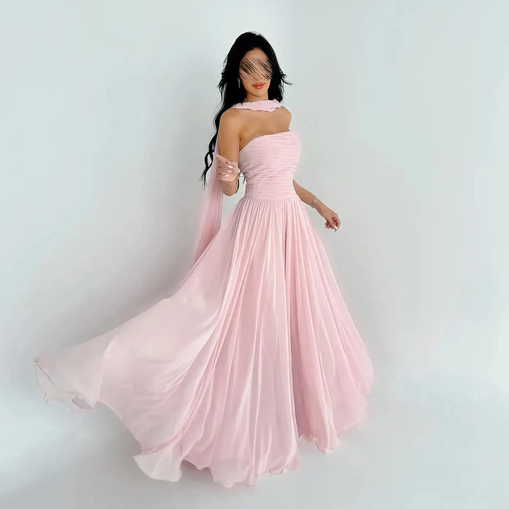 

Chiffon Evening Dress فساتين سهرة платье вечернее Elegant A-Line Strapless Cocktail Party Prom Gown With Shawl vestidos de gala