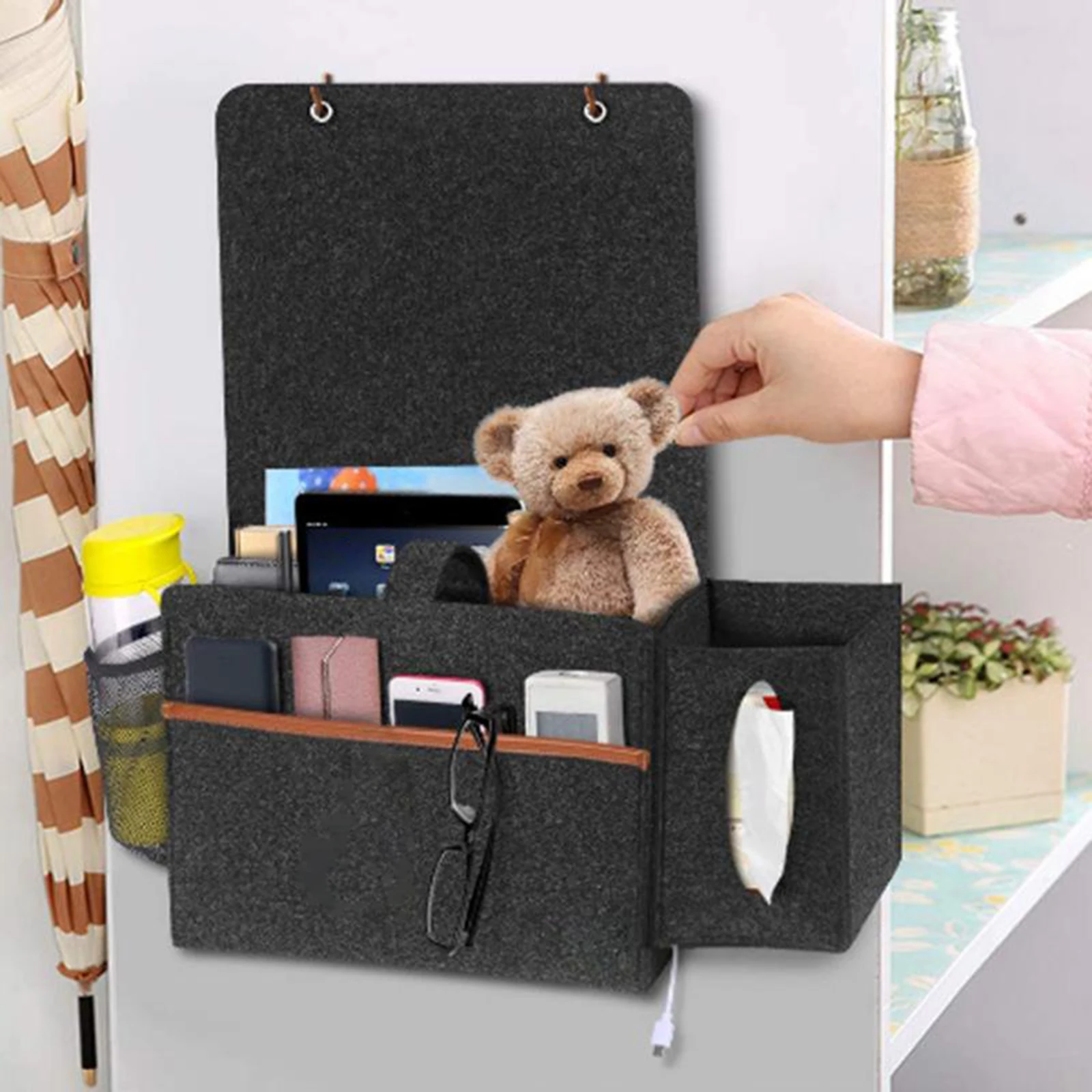 Felt Storage Bag Pocket Bedside Table Hanging Storage Organizer Sofa Bed Side Book Felt Pouch Phone Remotes Holder