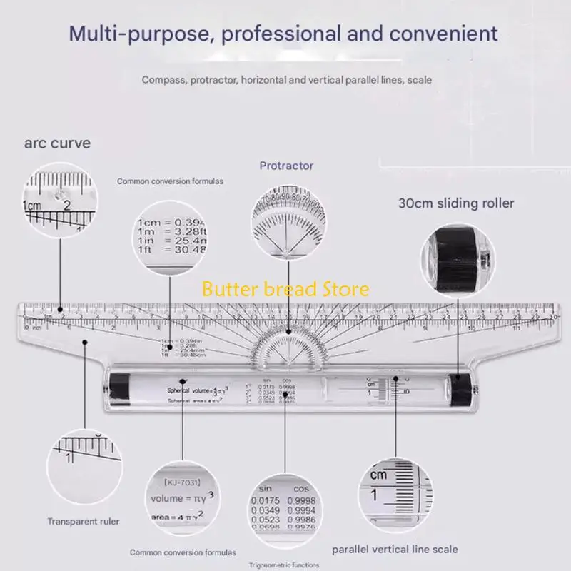 W89C Multipurpose Rolling Parallel Ruler Plastic Drawing Ruler Measurement Tool