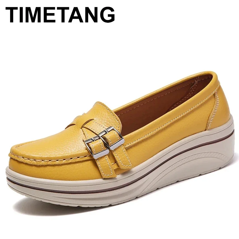 Retro Spring Autumn Shoes Woman Genuine Leather Women's Loafers Slip on Ladies Thick-soled Toe Moccasins Flats Female Sneakers