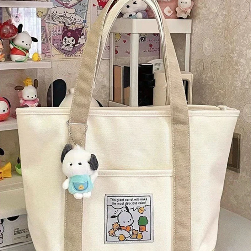 

Sanrio Canvas Bag Handbag Tote Hellokitty Melody Kuromi Cinnamoroll Organizer Bag Casual Large Capacity Shopping Girl Gift