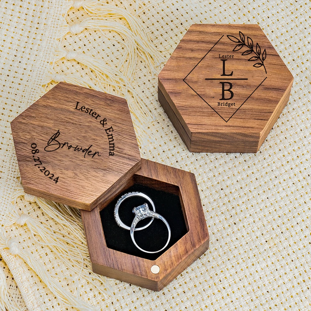 Personalised Engraved Wood Wedding Ceremony Ring Box Custom Exclusive Engagement Anniversary Bearer Box ForWedding Ceremony Gift