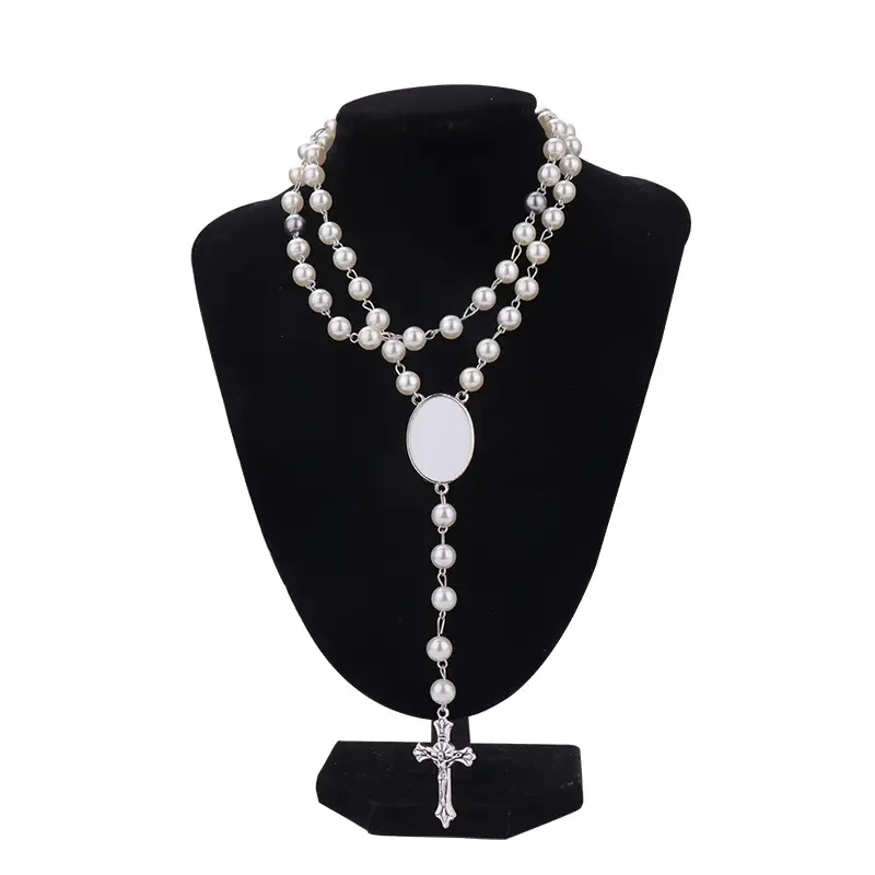 20Pcs Sublimation Blank Rosary Bracelet Necklace Pendant Prayer Beads Jewelry Women Men for Custom Logo Printing Gift