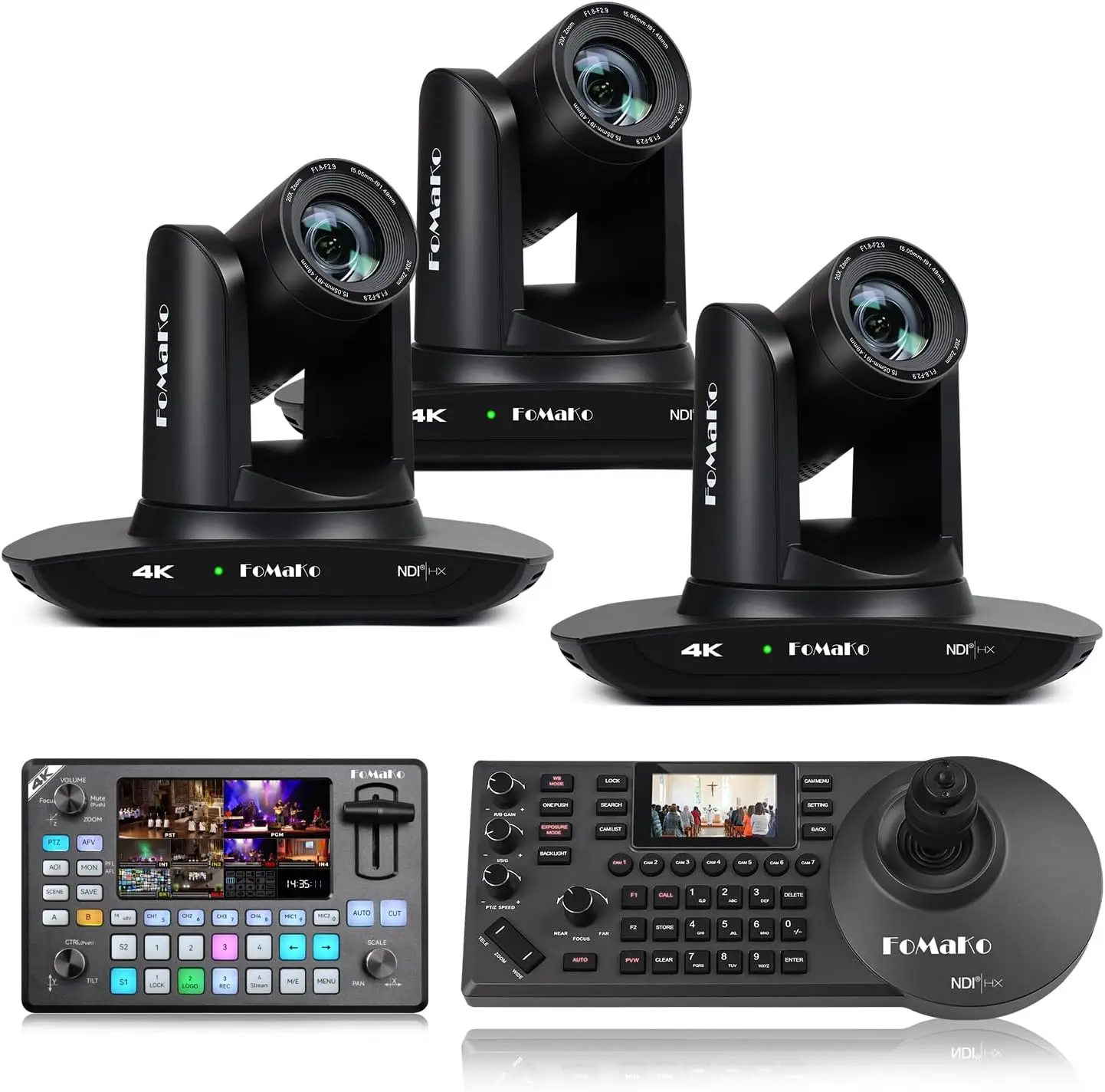 

FoMaKo 4K PTZ Camera HDMI NDI, 20X Optical Zoom AI Auto-Tracking Gen 3,for Sports Live Streaming (K20UH NDIX3+KC602+KC608N)