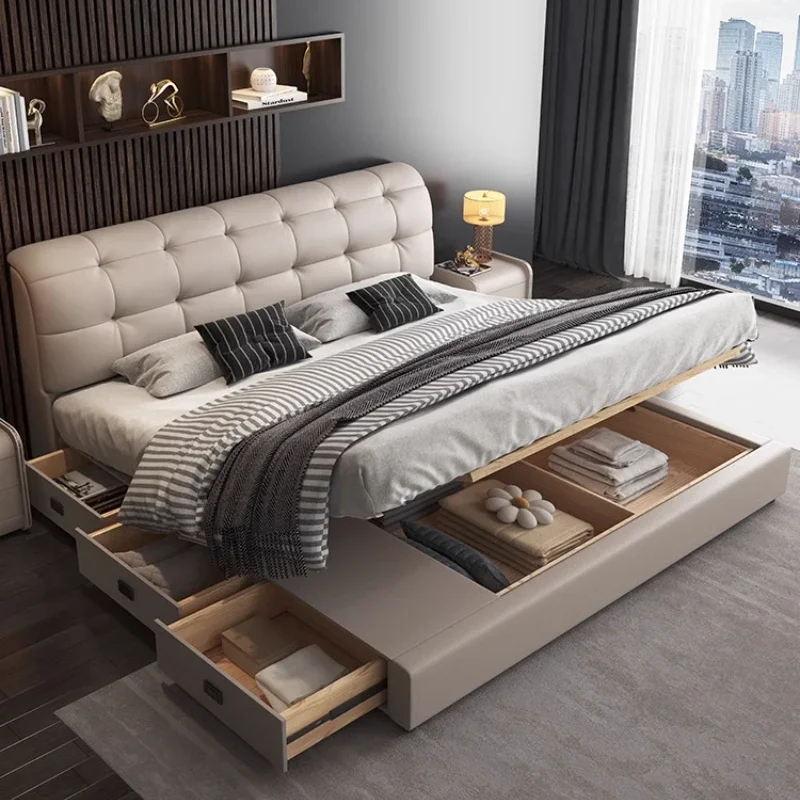

Storage Leather Modern Double Bed Soft Adults Design Multifunctional Queen Double Bed Space Saving Letto Matrimoniale Furniture