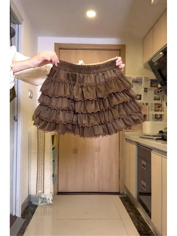 plus Size Velvet Pleated Short Skirt Women's High Waist Elastic Waist Slimming Lace A-Line Cake Half-length Skirt