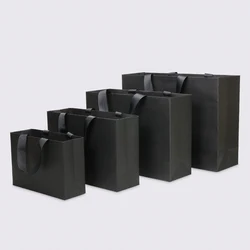 High Grade Shopping Bags Ribbon Handles,White Black Kraft Paper Bags For Christmas Wedding Clothes Shoes Gift Box Packaging BIG