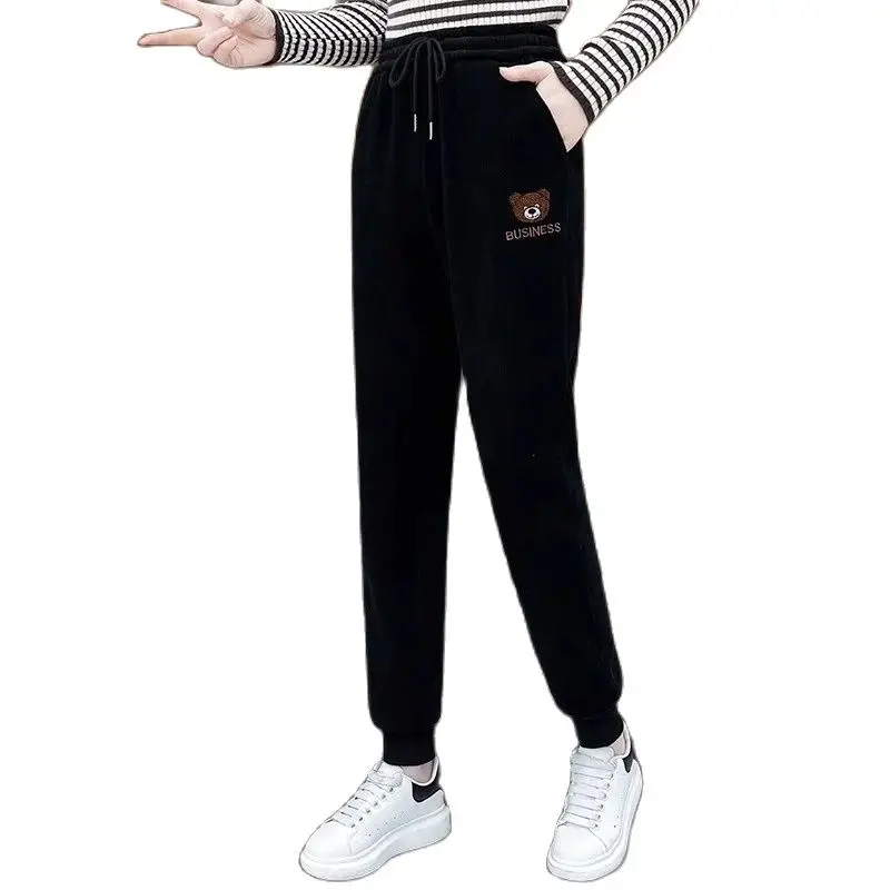 

Casual Sweatpants Women Vintage Corduroy Harem Pants Fleece Thicken Warm Bundle Foot Radish Pants Loose Trousers Autumn Winter