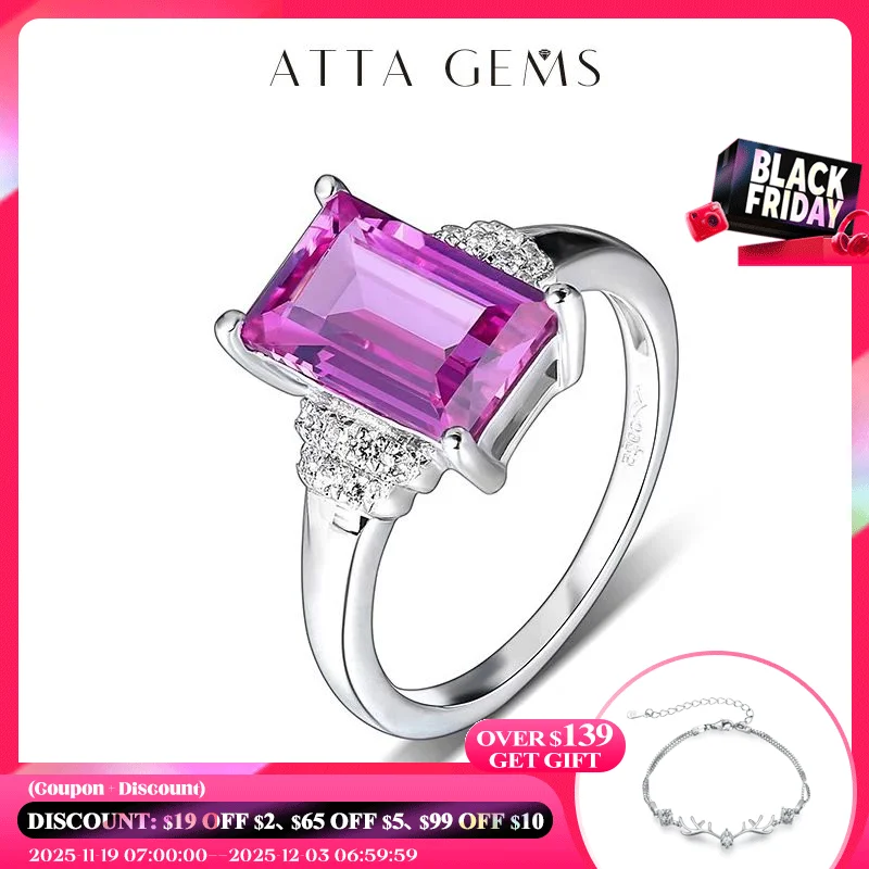 

ATTAGEMS Purple Sapphire Sterling Silver Ring for Women 3.2 Carats Created Sapphire Baguette Cut Special Sapphire Classic Design