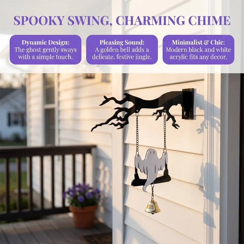 Halloween Acrylic Door Hanger Dead Branch Bell Chime Spooky Wall Porch Hanging Ornament Creative Holiday Party Home Decoration - view 5
