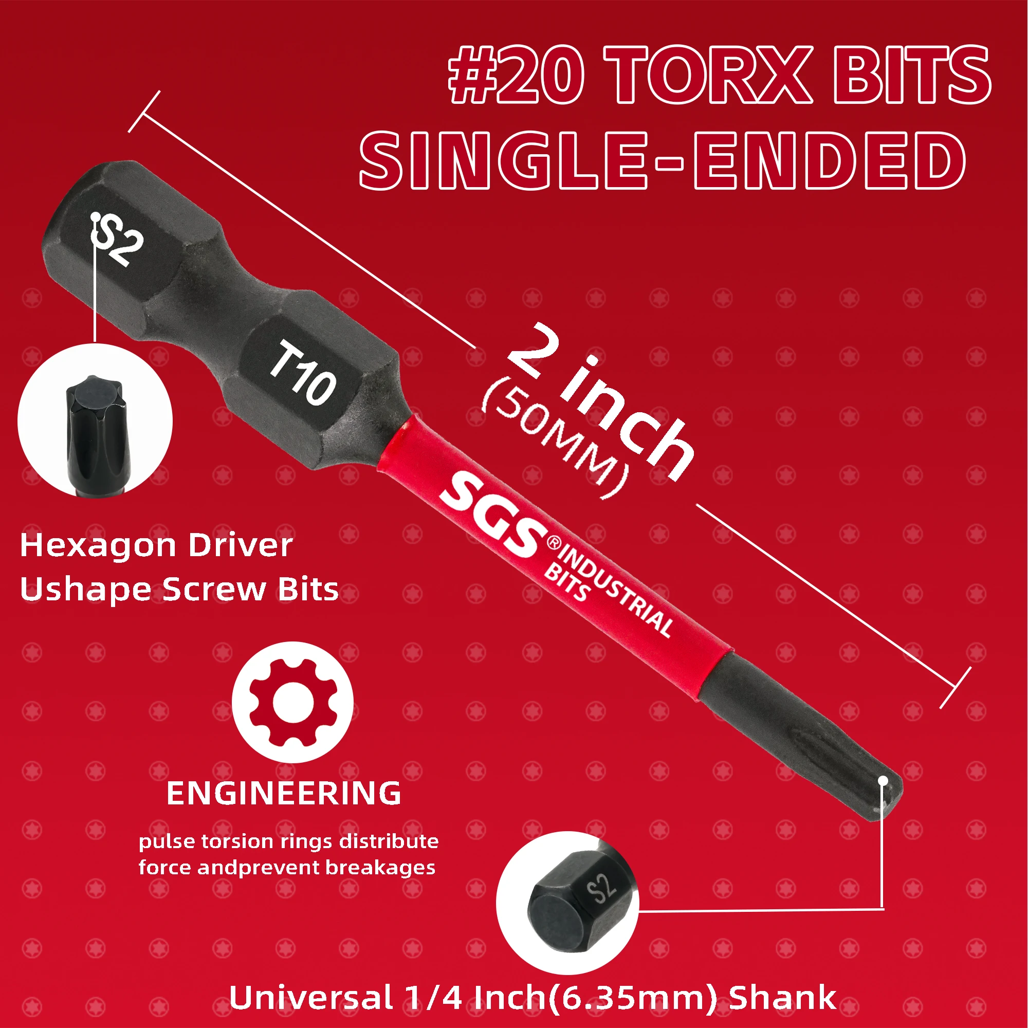 15-teiliges T10 Impact-Torx-Schraubendreher-Set, Industriequalität, S2-Stahl, schwarz phosphatiert, korrosionsbeständig und rostfrei, 50 mm lang, HRC60-62, mit Aufbewahrungsbox, 1/4 Zoll Universalanschluss, hohes Drehmoment, rutschfest – Detail 4