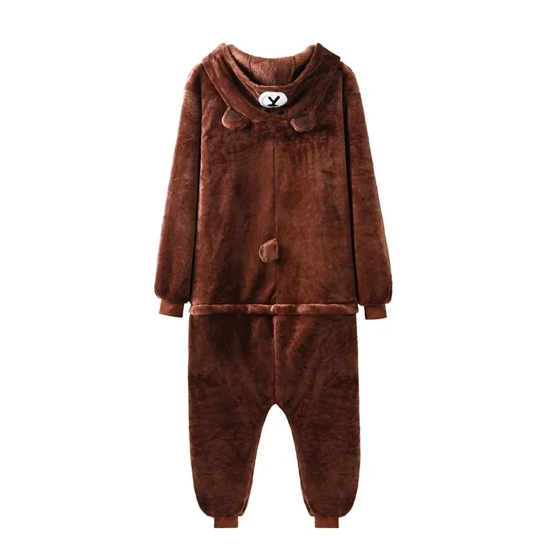 Animal Women Men Pajama Adult Cartoon Bear Kigurumis Zipper Flannel  Winter Warm Sleepwear XXL  Suit Funny Festival Overalls