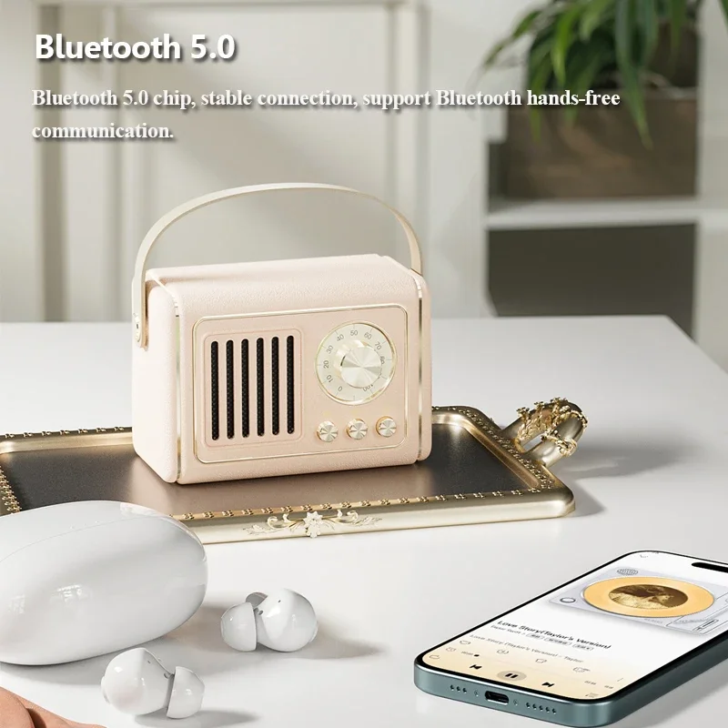 Mini altoparlante Bluetooth retrò portatile Hifi Sound Music Box lettore musicale MP3 Wireless con supporto per microfono scheda TF USB AUX Pla
