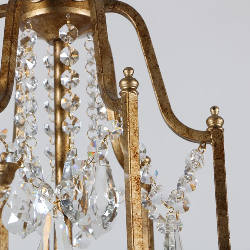 Phube Vintage Französischer Kerzenleuchter mit Antik-Goldrahmen, Prisma-Schliff, Tropfenförmiger Kristall-Deckenleuchte für Esszimmer und Foyer – Detail 10