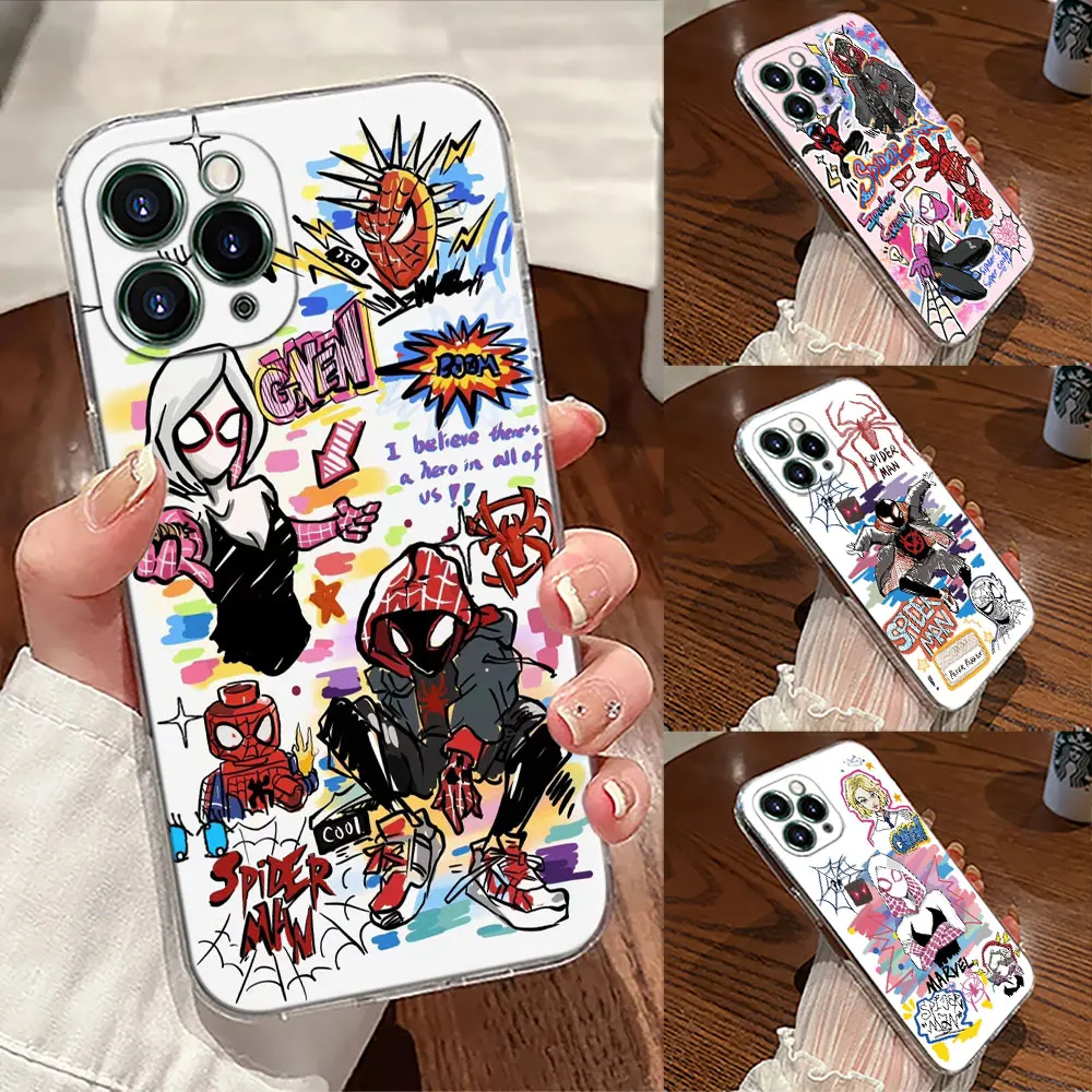 

Miles Morales Spiderman Marvel Transparent Phone Case For iPhone 17 Pro Max 17E 11 12 13 14 15 16 Pro Max Plus 17Air 16E 7 Cover