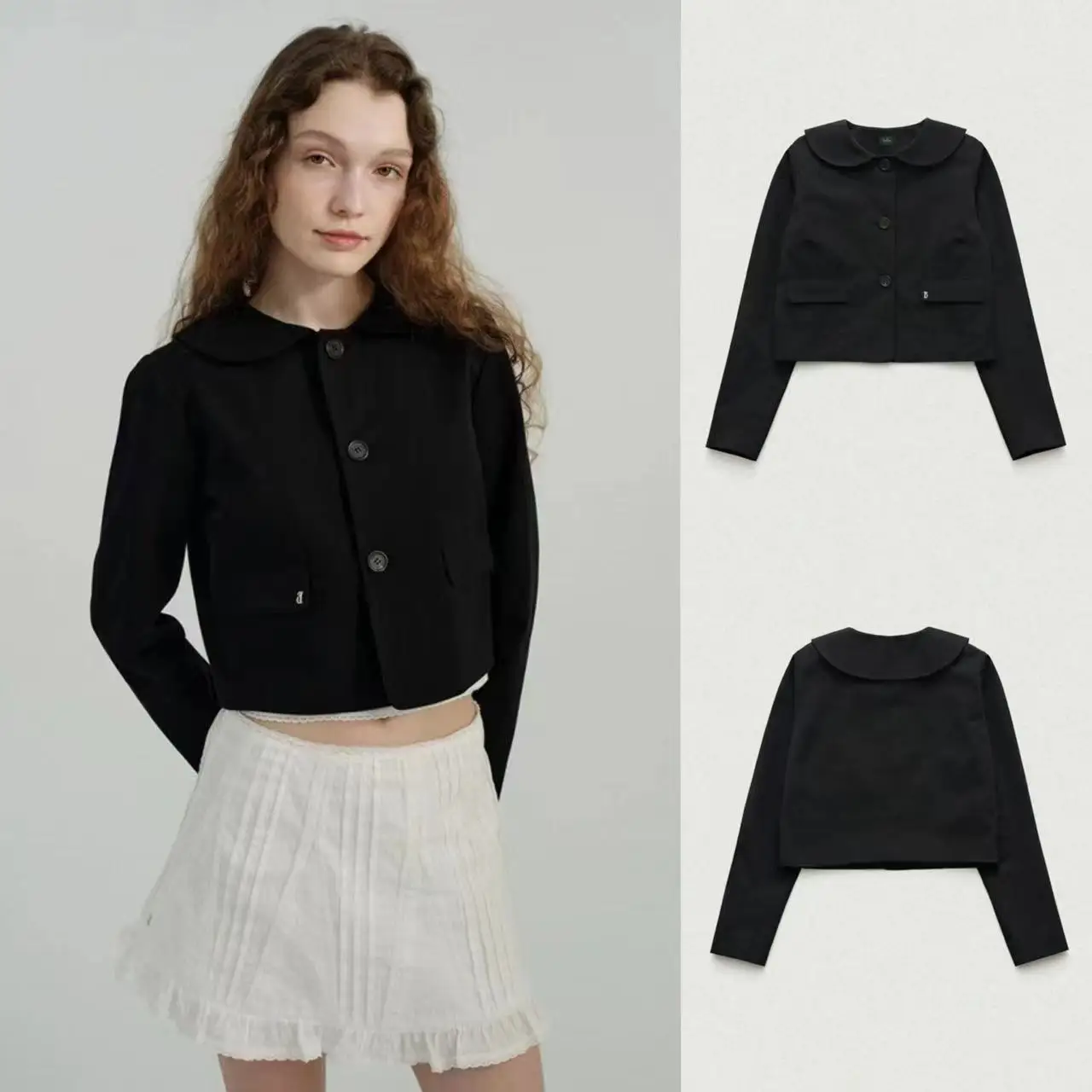 

TheBarnnet Bla Cact Coat Vintage Sle Loose Fit Turn-down Collar ort Outerwear for Women Spring 2025 Cotton Material