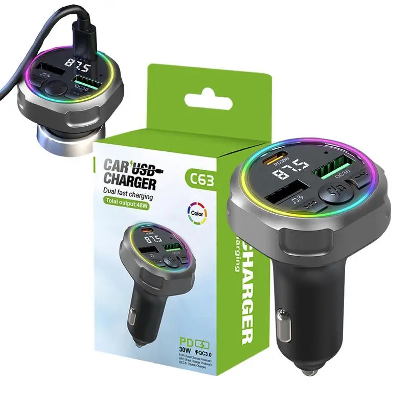 

Автомобильный MP3-плеер, 7-цветный светильник, беспроводной радиоадаптер, чип 5,3, быстрая зарядка, радио-музыкальный конвертер, 30 Вт, PD QC3.0, автомобильный адаптер, вилка и