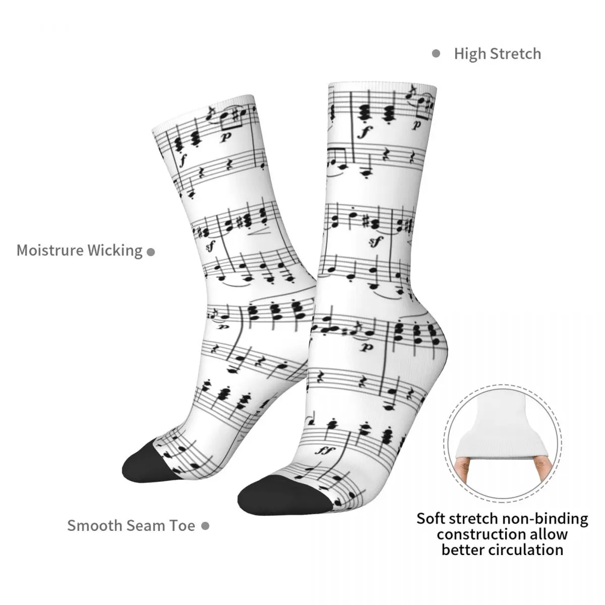 Sheet Music Socks Harajuku Sweat Absorbing Stockings All Season Long Socks Accessories for Unisex Gifts