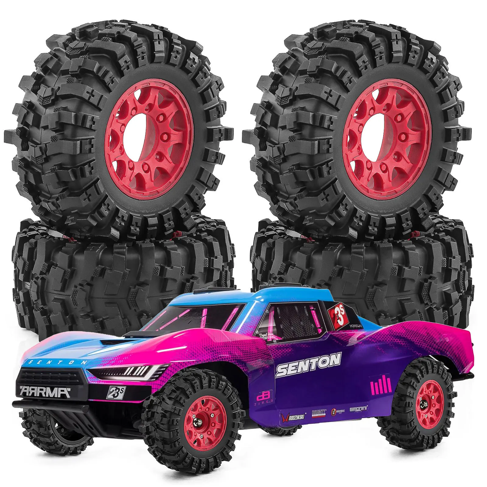 118mm Short Course Truck Wheel & Tire Set (4PCS) with 12mm/14mm/17mm Hex Bolts for 1/10 Scale ARRMA Senton & TRX Slash