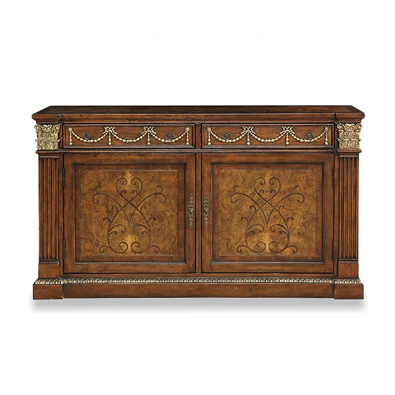 Mahogany carved entrance table handmade solid wood parquet plywood double door entrance cabinet locker