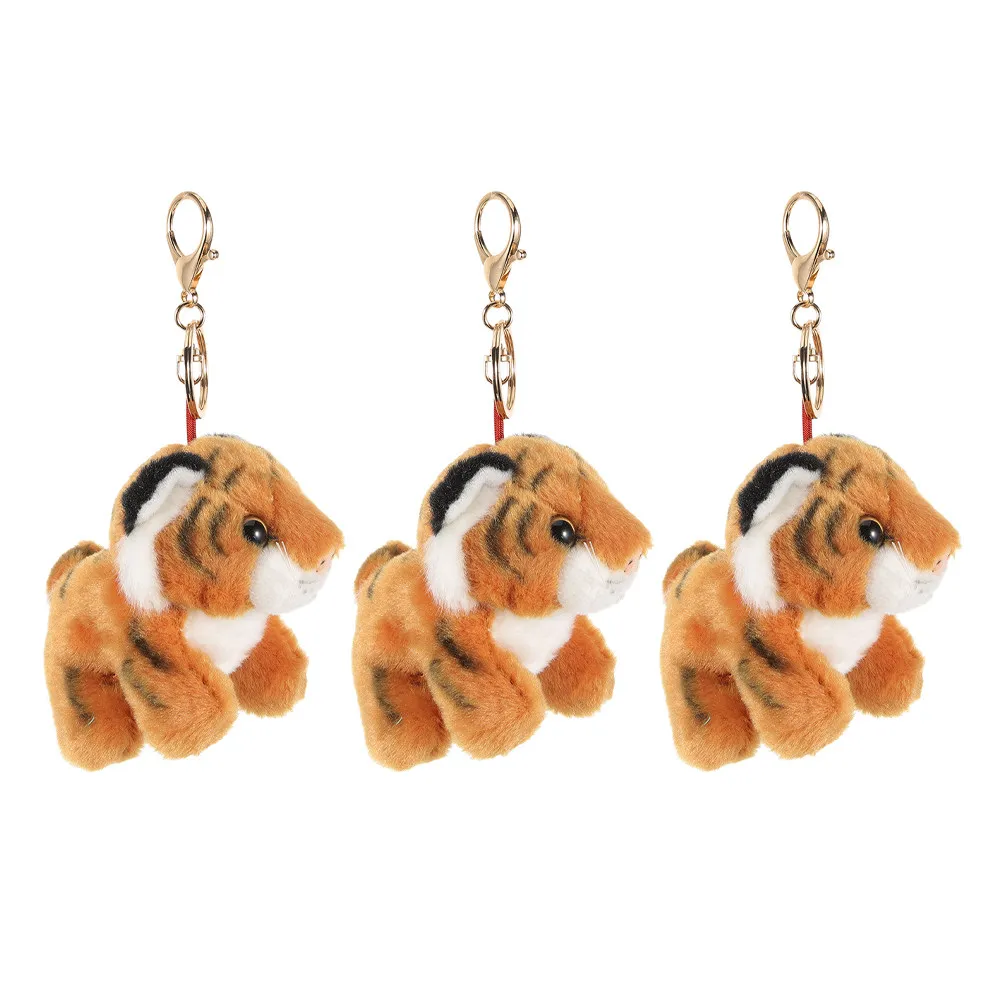 3Pcs Tiger Keychain Set Stuffed Animal Charm Pendant for Bags Keys Backpacks Kawaii Mini Jungle Animal Decoration Favor