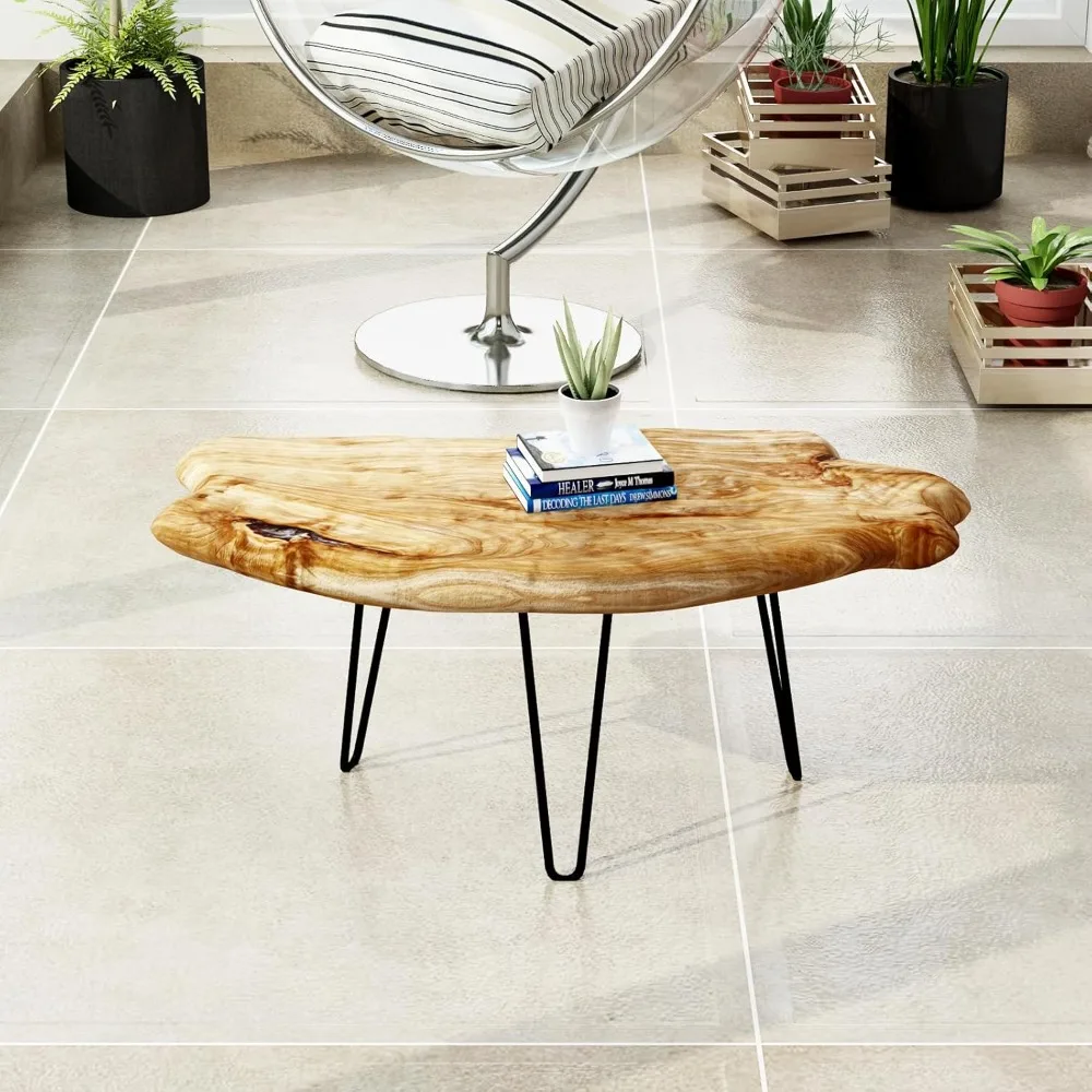 Live Edge Cedar Wood Coffee Table with Metal Hairpin Legs - 32.5 Wide x 17 Deep x 16 High for Various Rooms