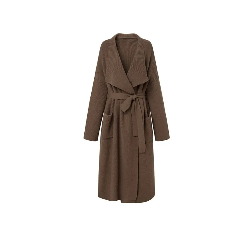 เสื้อสเวตเตอร์ถักแบบเสื้อถักยาวสำหรับผู้หญิง, เสื้อสเวตเตอร์ผูกเชือกทรงหลวมเสื้อผ้าแฟชั่นสำหรับเสื้อฝน cewek seksi ฤดูใบไม้ร่วง