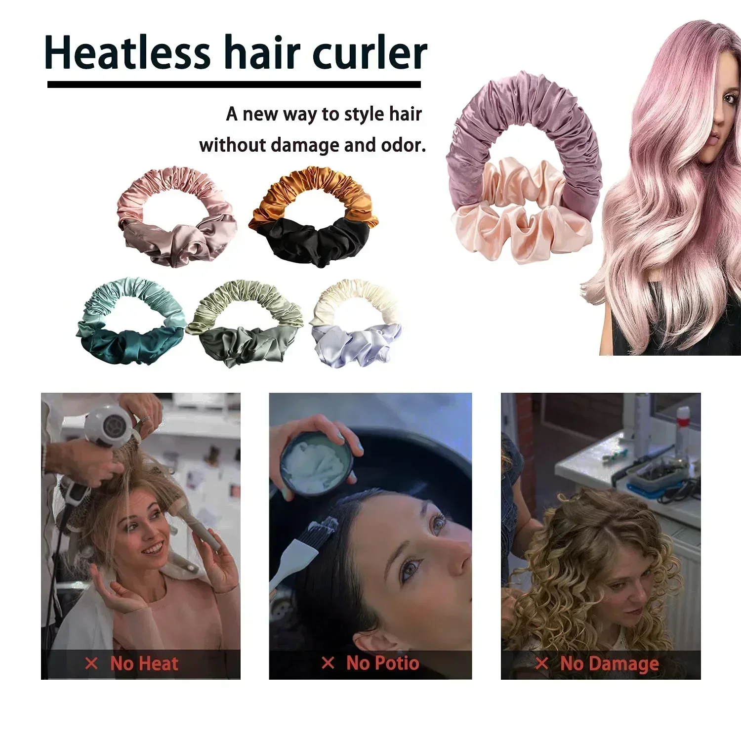 No Heat Soft Hair Curlers Lazy Hair Rollers Heatless Curling Rod Headband Sleeping Silk Curls Ties Perm Rods Hair Styling Tools