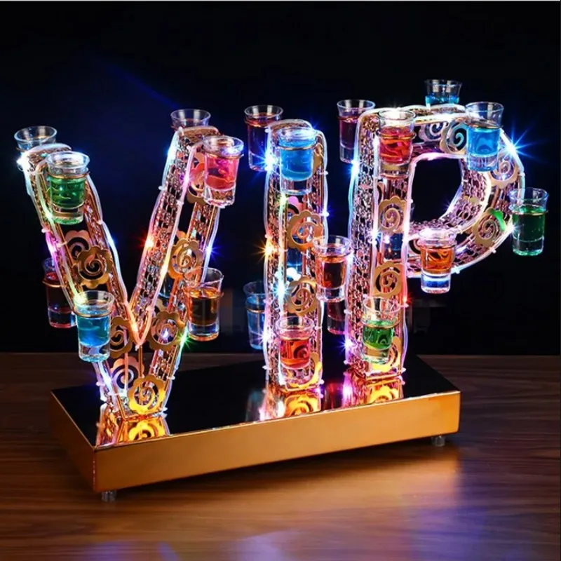 Vip Shape Led Luminous Cocktail Tray Wine Glass Holder Rechargeable Bar Nightclub Disco Party Vip Service Shot Glass Rack Decor