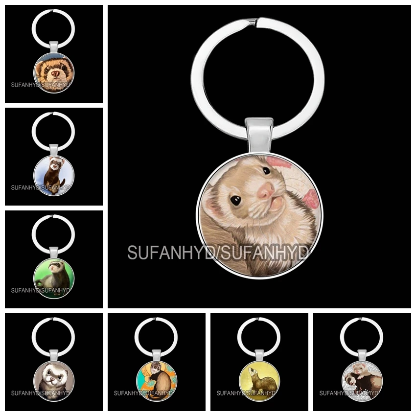 New Cute Ferret Key Chains House Cute Animal Keychain Glass Lovely Gift for Women