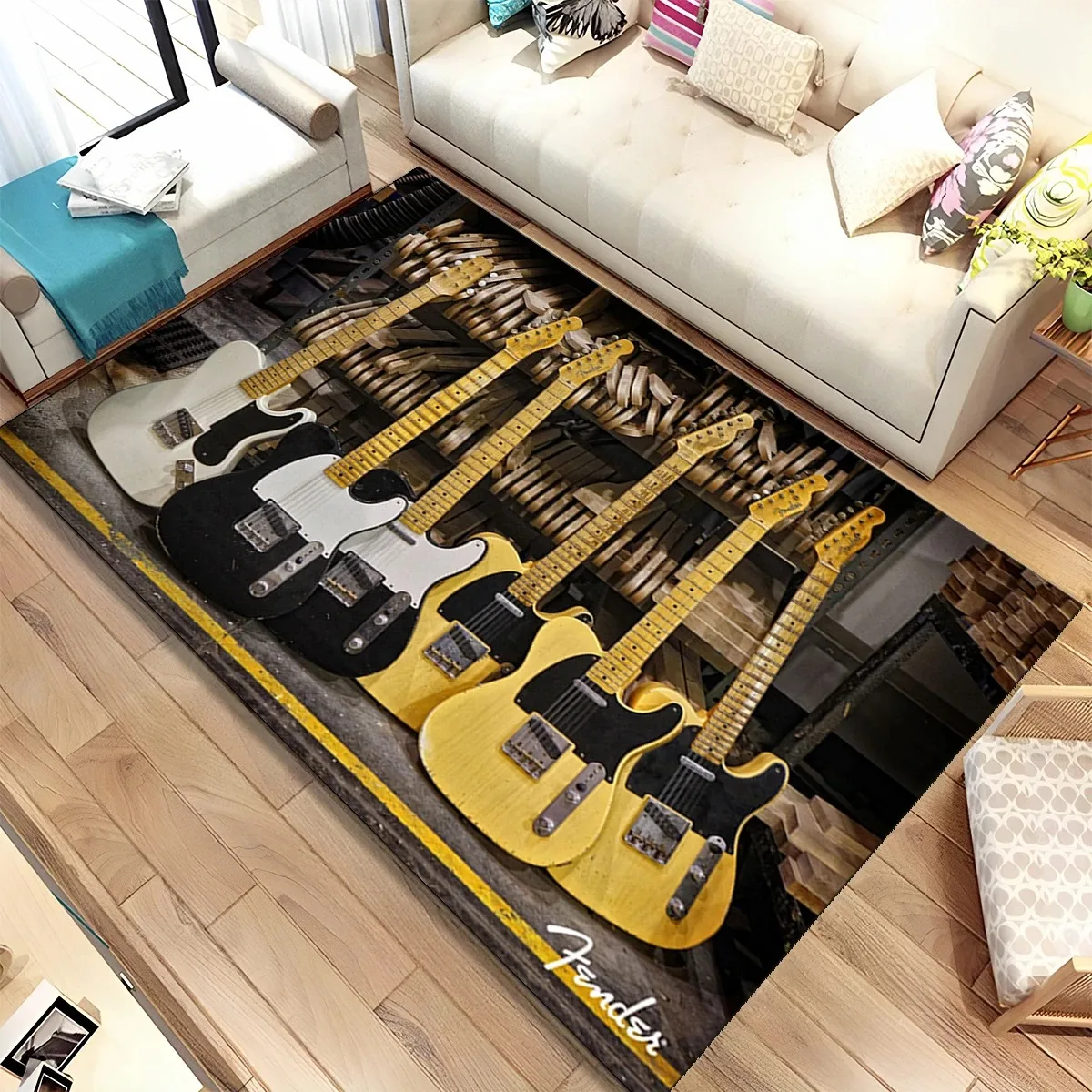 3D Guitar Bass Instrument Fender Music Sign Carpet Rug for Living Room Bedroom Home Sofa Decoration Kids Non-slip Floor Mat