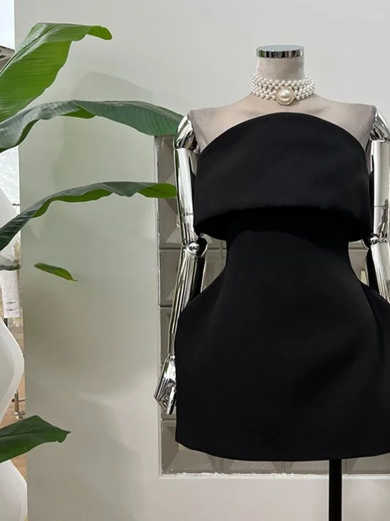 Slimming Hourglass Waist Cinched Dress British Style Party 2025 New Black Unique Simple Style Long Sleeve H-Shape Commute