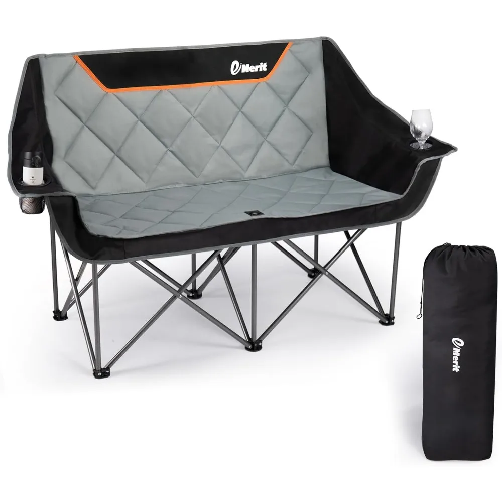 Double-Seat Folding Camping Chair for Two: Heavy-Duty Outdoor Lawn Furniture