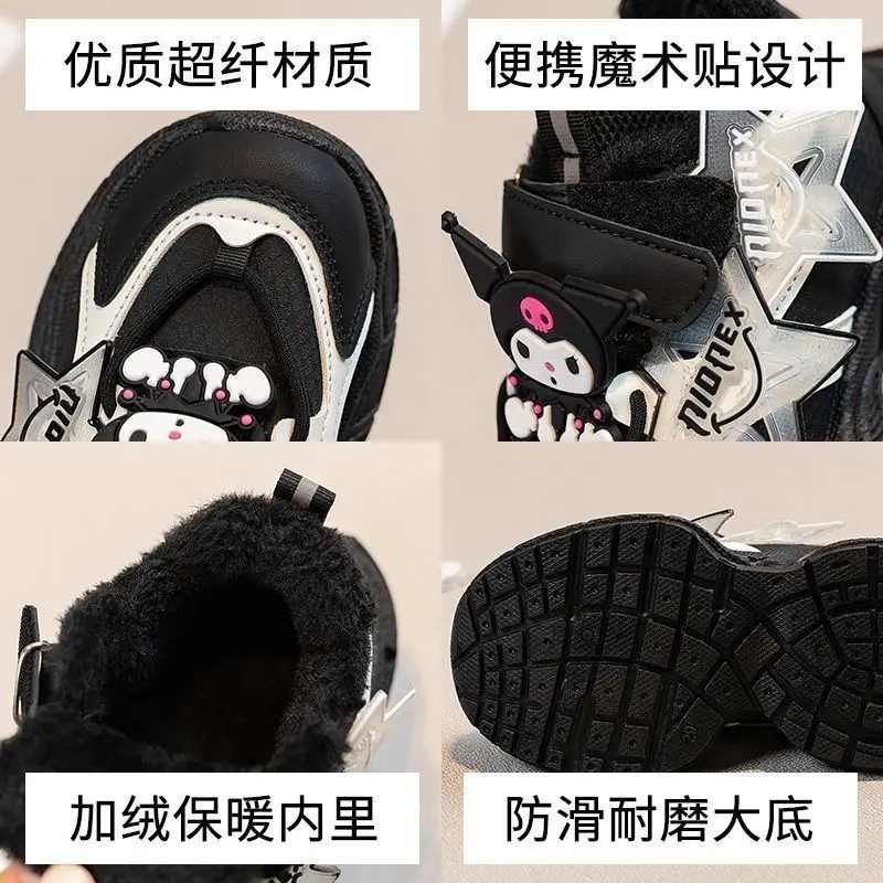 Sanurgente Kuromi-Chaussures chaudes en coton et velours, motif de dessin animé mignon et créatif, polyvalentes, non ald, résistantes à l'usure, à la mode