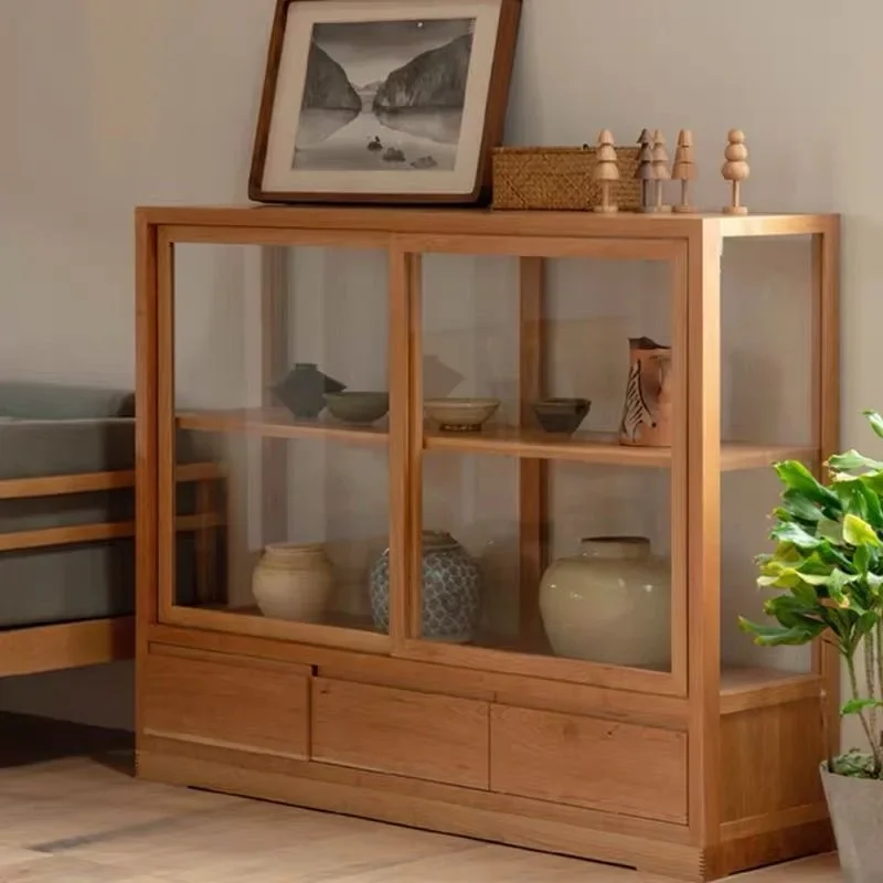 Nordic solid wood glass cabinet museum figure display cabinet display cab inet small apartment living room partition low cabine