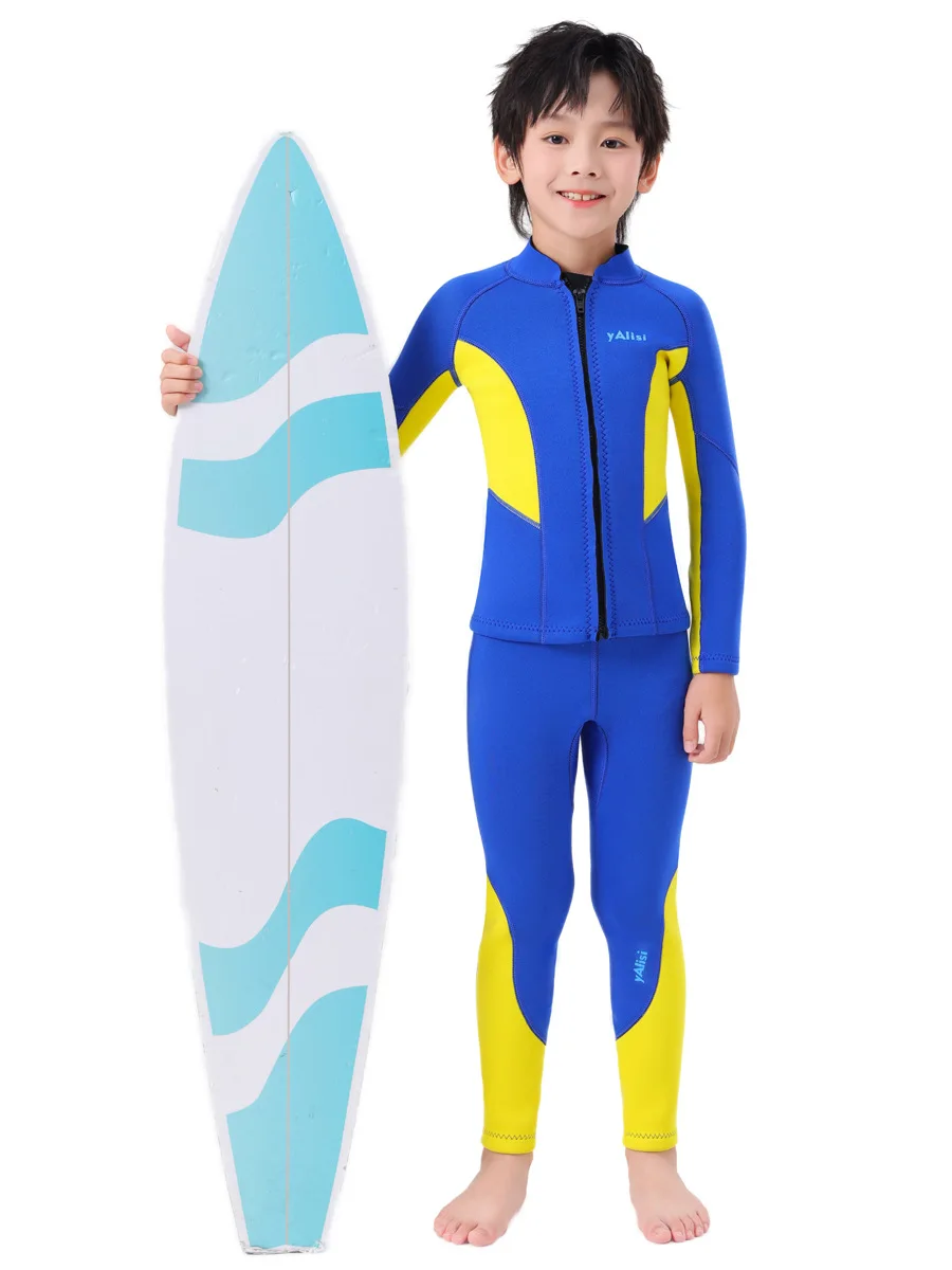 Two-piece Wetsuit Top+Bottom for Kids, 3.5mm Neoprene Wetsuits Jacket and Pants for Water Sports Swimming Diving Surfing