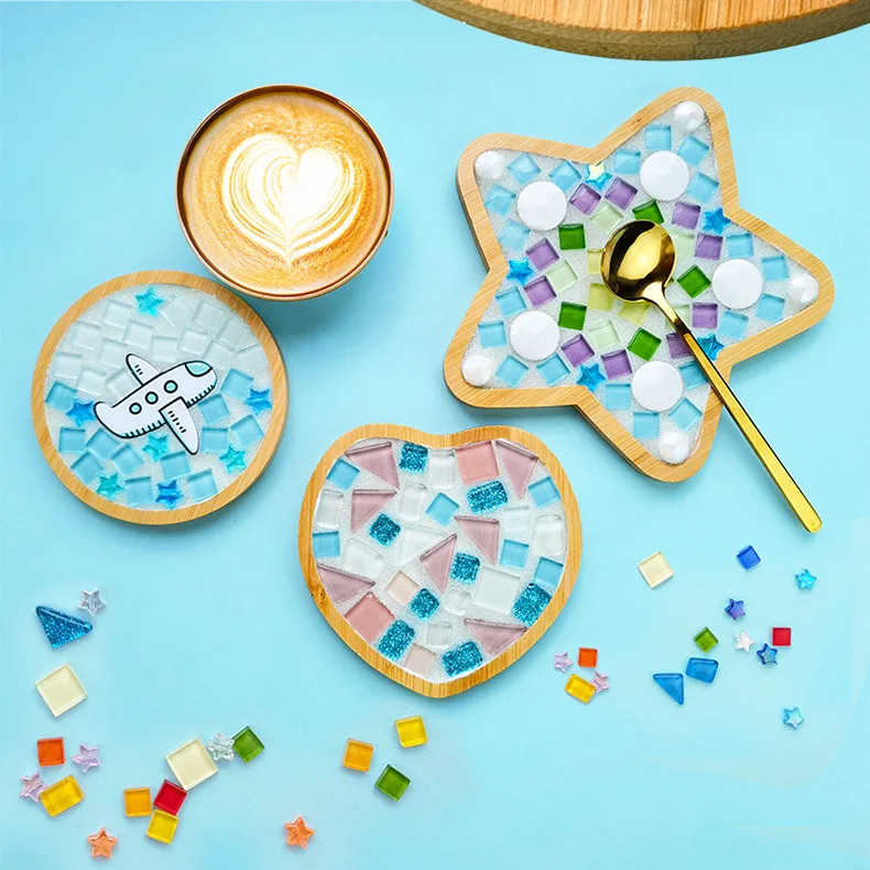 350 Pcs Glitter And Clear Mosaic Tiles Cube And Star Assorted Color Glass Crystal Craft Children Diy Creating Accessories