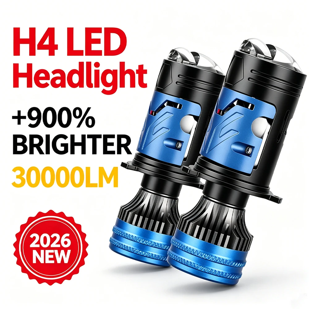 New Car H4 LED Len Headlight Bulb With Mini Lens 30000LM Super Bright Hi/Lo Beam White Light 6500K for Cars & Moto Accessories