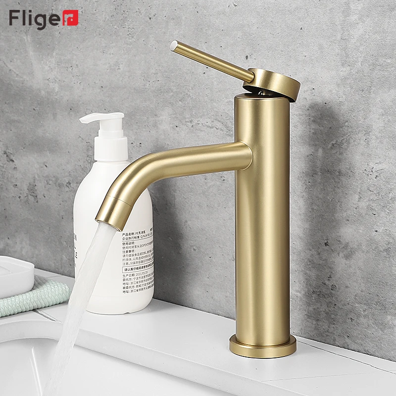 Fliger Brushed Gold Basin Faucets Waterfall Bathroom Sink Faucet Hot Cold Water Mixer Faucet Bathroom Faucet Grifos De Baño