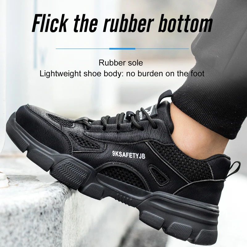 Arbeits schuhe hohl atmungsaktiv Stahl Zehen stiefel leichte Sicherheits arbeits schuhe rutsch fest für Männer Frauen männliche Arbeit Sneaker – Detail 7