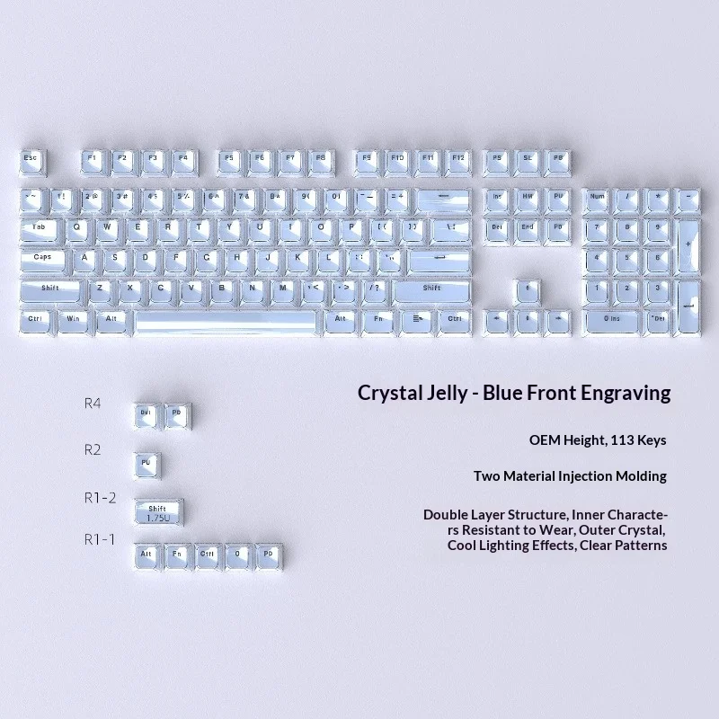 Crystal Jelly Blue Keycap 0EM Small Full Set 114 Key PC Transparent Orthographic Keyboard