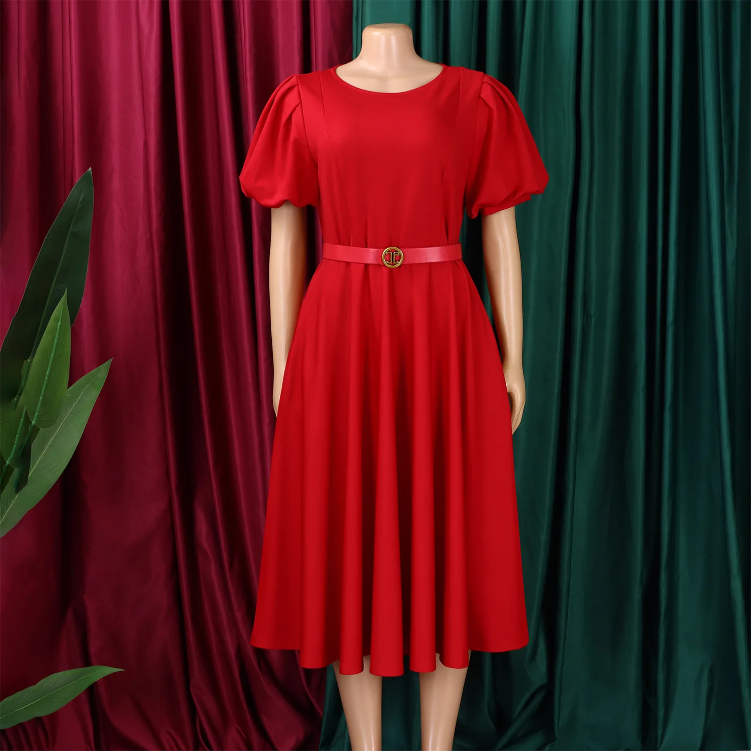 African Clothes for Women Autumn Fashion African Short Sleeve Polyester Party Evening Pleat Midi Dress Outfits Africa Clothing