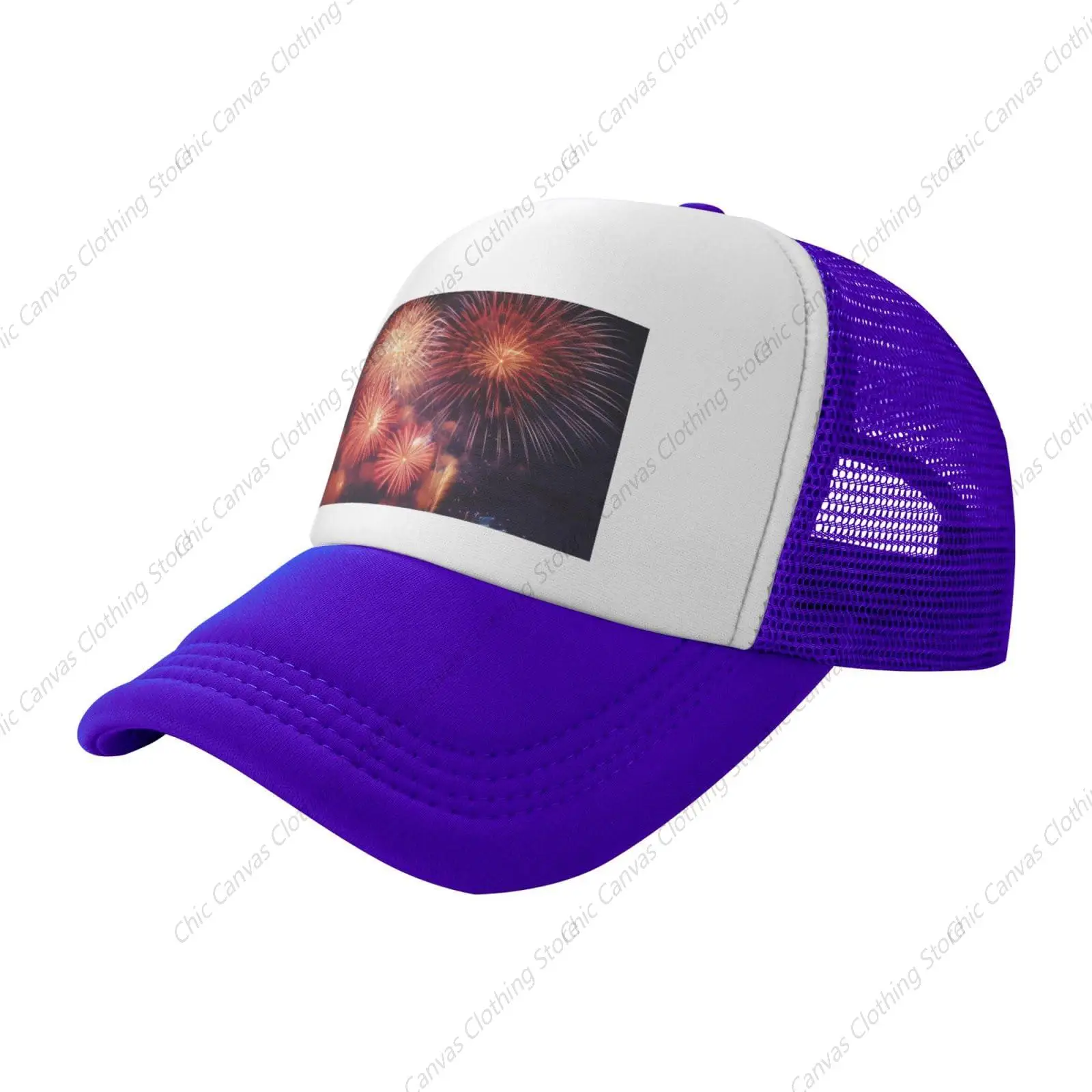 Fireworks Sky Printed Trucker Hats Baseball Cap Adjustable Adult Mesh Hat Hip Hop Truck Hat Four Seasons Castette For Outdoor