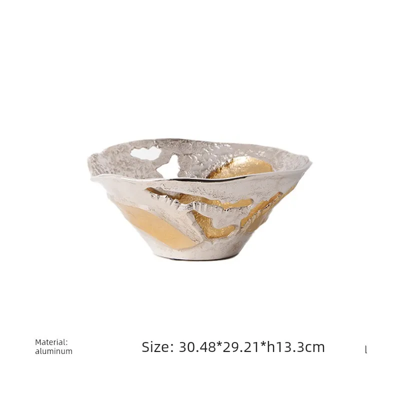 Aluminum gold and silver hollow bowl, living room dining table, coffee table fruit plate decoration, home dining table ornament
